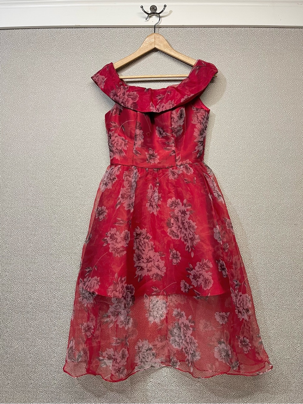 🆕 4 Chi Chi London Red Floral Party Homecoming/Prom Dress Organza Midi NWT